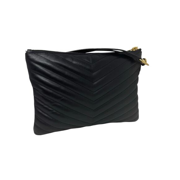 Saint Laurent YSL Uptown Pouch Black Chevron Quilted Leather Wristlet Bag Clutch - Picture 5 of 12